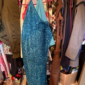 Fashion Nova Blue Sequin One Shoulder Gown